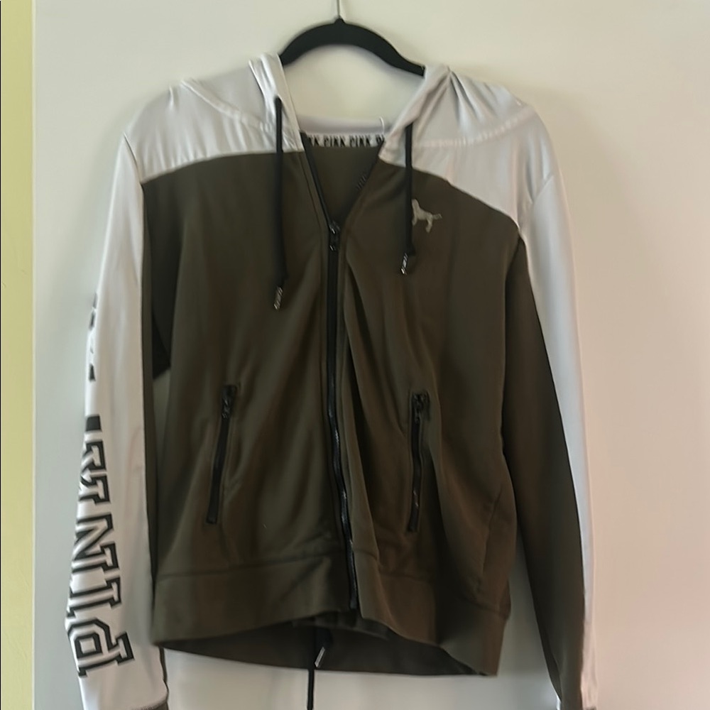 PINK Victoria's Secret Olive and White Women's Jacket and Jogger pants